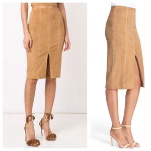 Alice+Olivia Tan Lamb Suede Kori Pencil Skirt